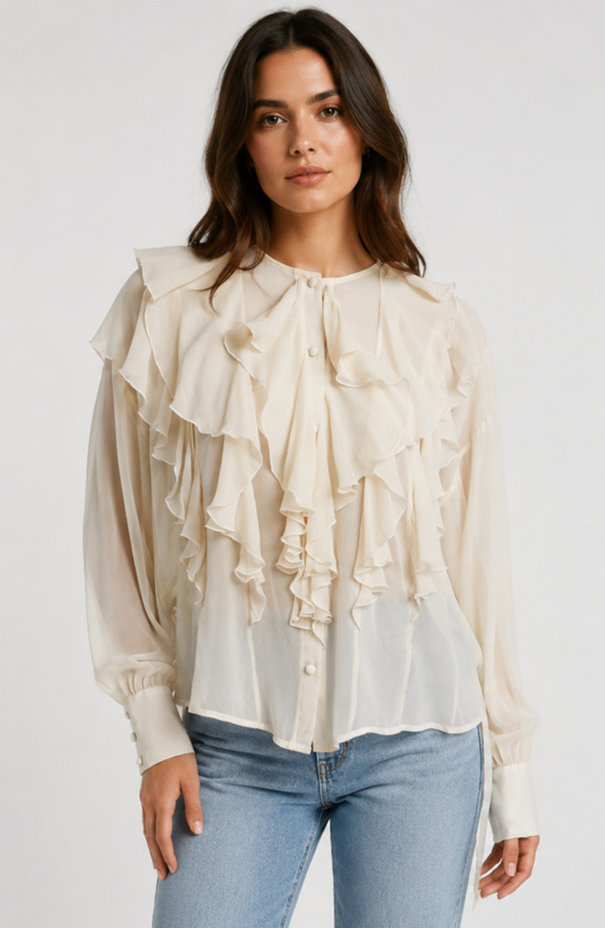 VTG Carolle Little Silk Ivory Edwardian Ruffle Blouse Sz 6 Romantic Old Money